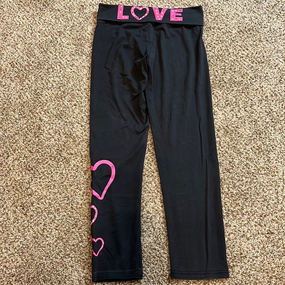 Paris Angel rhinestones hearts pink hearts Love casual yoga pants black medium